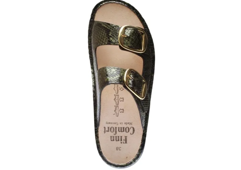 lipari_green_snakeskin_pa_1.webp Lipari Green Snakeskin Patent Gold Buckle Slide Sandal