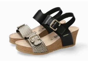 Lissandra Cuba Black Gold Textured Leather Wedge Sandal