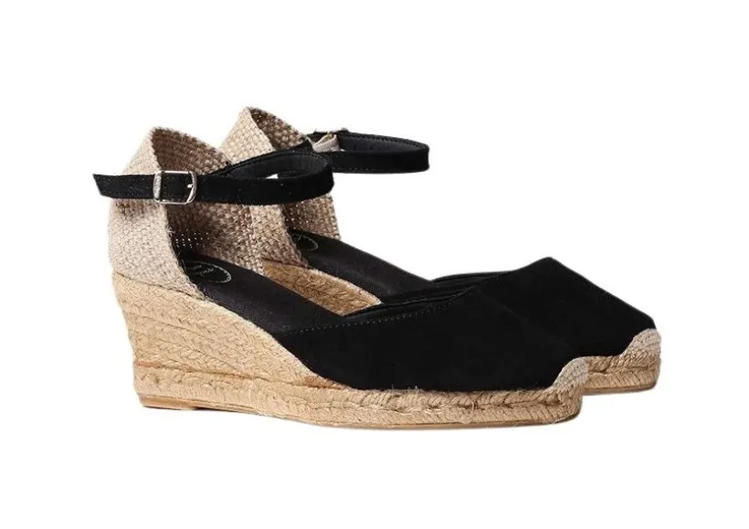 lloret_black_suede_espadr_1.webp Lloret Black Suede Espadrille Wedge Sandal