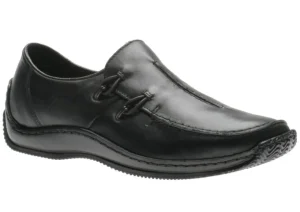 Lugano Black Leather Elastic Slip-On Shoe