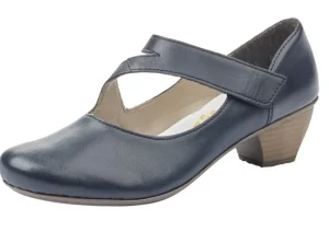 Lugano Dark Blue Leather Mary Jane Heel