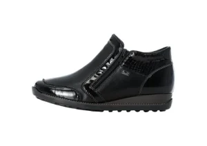 Luxor Black Patent Trim Double Zipper Ankle Boot