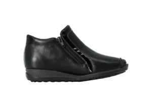 Luxor Black Patent Trim Double Zipper Ankle Boot