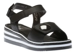 Luzern Black White Stripe Sole Wedge Sandal