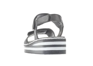 Luzern Black White Stripe Sole Wedge Sandal