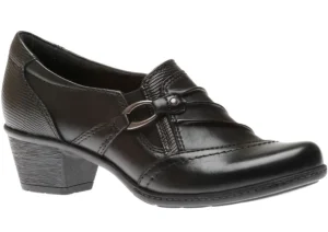 Marietta Mavis Black Leather Slip-On Heel Shoe