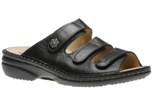 Menorca Black Leather Slide Sandal