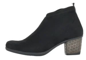 Microstretch Black Embossed Heel Ankle Boot
