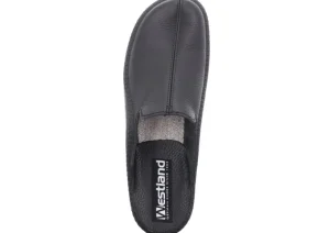 Monaco 202G Black Leather Slipper