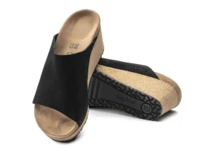 Namica Black Suede Leather Slide Wedge Sandal