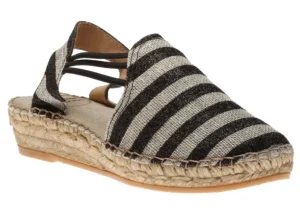 Nancy Black Glitter Stripe Slip-On Espadrille Flat Sandal