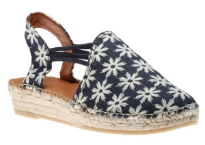 Noa Texa Blue White Embroidered Slip-On Espadrille Flat Sandal