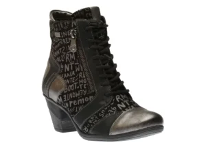 Posen Black Print Lace-Up Ankle Boot
