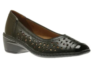 Rashida Black Perforated Leather Low Heel Pump