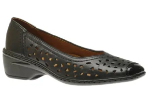 Rashida Navy Perforated Leather Low Heel Pump