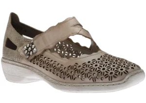 Ravenna Beige Grey Perforated Cutout Mary Jane Shoe