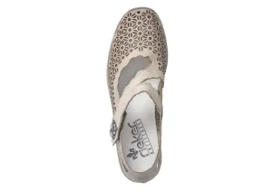 Ravenna Beige Grey Perforated Cutout Mary Jane Shoe