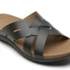 Ridge Woven Black Leather Slide Sandal