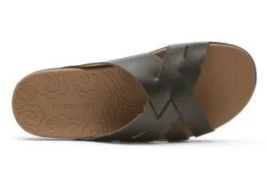 Ridge Woven Black Leather Slide Sandal