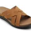 Ridge Woven Tan Brown Leather Slide Sandal