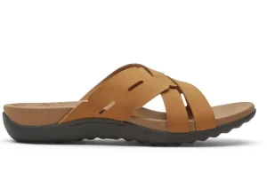 Ridge Woven Tan Brown Leather Slide Sandal