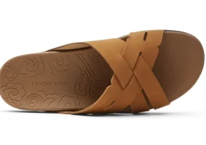 Ridge Woven Tan Brown Leather Slide Sandal