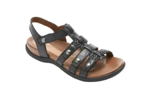 Rubey Black Leather T-Strap Sandal