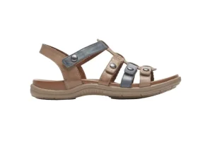 Rubey Khaki / Navy T-Strap Sandal