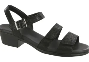 Savannah Black Leather Heel Strap Sandal