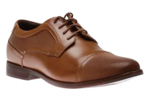 Saxxen Cognac Brown Leather Wingtip Oxford Dress Shoe