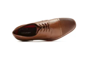 Saxxen Cognac Brown Leather Wingtip Oxford Dress Shoe