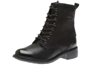 Selena 06 Black Leather Lace-Up Ankle Boot
