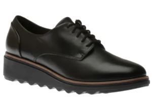 Sharon Noel Black Leather Lace-Up Wedge Oxford