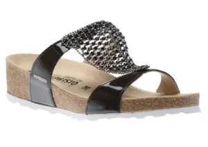 Sofie Grey Patent Bedazzled Wedge Slide Sandal