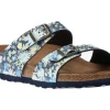Sydney Vegan Birko-Flor Summer Floral Blue Double Strap Slide Sandal