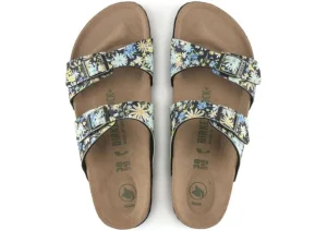 Sydney Vegan Birko-Flor Summer Floral Blue Double Strap Slide Sandal