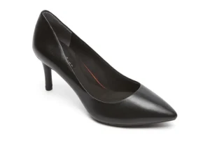 Total Motion Black Leather Pointed Toe Heel Dress Pump