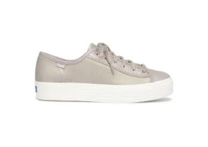 Triple Kick Grey Iridescent Leather Lace-Up Platform Sneaker