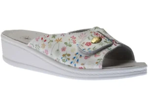 White Floral Slide Wedge Sandal