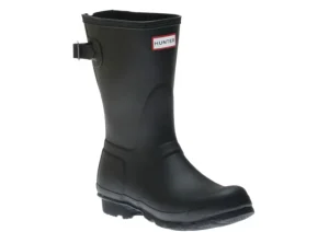 Women's Black Short Back Adjustable Rain Boots