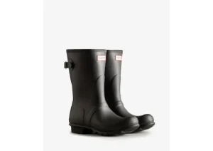 Women's Black Short Back Adjustable Rain Boots