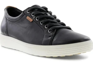 Women's Soft 7 Black Leather Lace-Up Sneaker