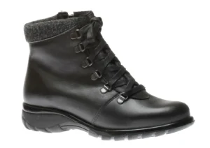 Yukon Black Leather Lace-Up Winter Ankle Boot