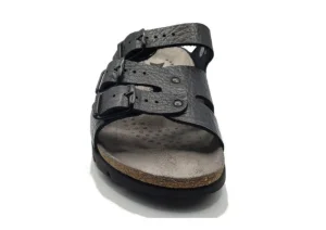 Zach Unisex Black Leather Slide Sandal